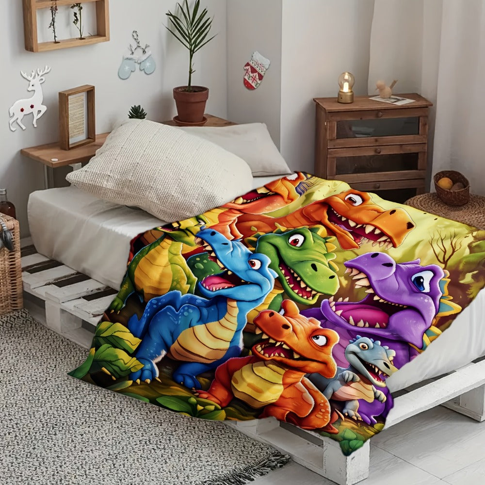 Colorful Dinosaur Print Flannel Blanket with Five Size Options from 29.9 x 39.9 to 60 x 80 Inches