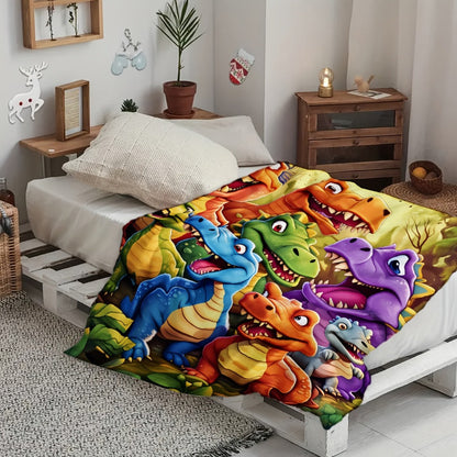 Colorful Dinosaur Print Flannel Blanket with Five Size Options from 29.9 x 39.9 to 60 x 80 Inches