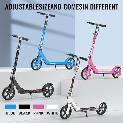 Foldable Adult Kick Scooter with Double Wheels - Rear Suspension & Brake, Lightweight Commuter Scooter for Adults Teens, Smooth Ride on Urban Streets, Non-Electric Manual Scooter for Daily Commuting