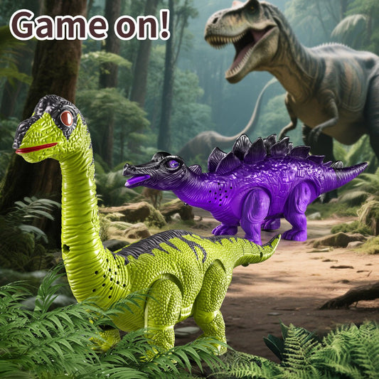 Interactive Dinosaur Toy Set 3-Pack with Sound Light & Walking – Electric Brachiosaurus Stegosaurus T-Rex Dino Toys for Boys Girls Ages 3-7, Birthday Christmas Gift