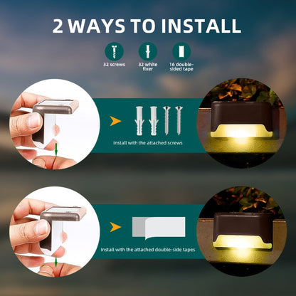 Solar Step Lights IP65 Waterproof – LED Deck Lights for Outdoor Stairs, Fence & Pathway, Auto On/Off Dusk to Dawn, 12-Hour Night Lighting for Garden, Patio, Driveway & Commercial Spaces