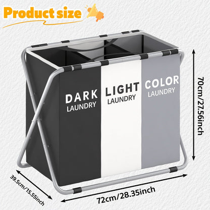 Fabric Laundry Sorter Hamper with Carry Handles in Two- or Three-Section Designs and 57 or 70cm Height Options