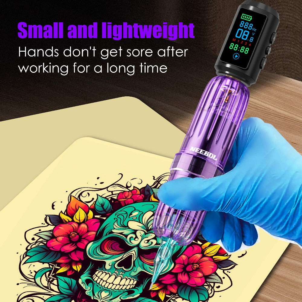 Cordless Tattoo Power Supply with Color Screen - 1600mAh Wireless Tattoo Battery, 4 Memory Presets, RCA Connector, USB Rechargeable, Compatible with Rotary & Coil Tattoo Machines, Beginners & Pro Artists