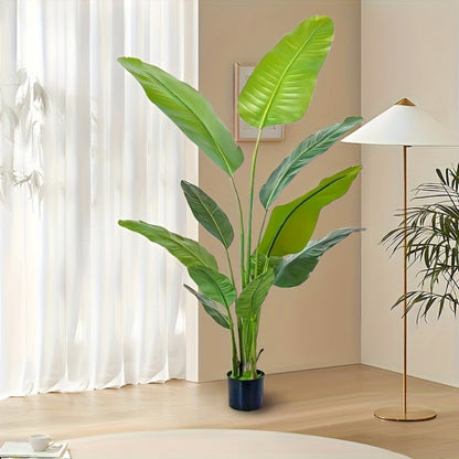 Artificial Bird of Paradise Tree with Broad Green Leaves and Base Pot in 62.99 or 70.87-Inch Heights