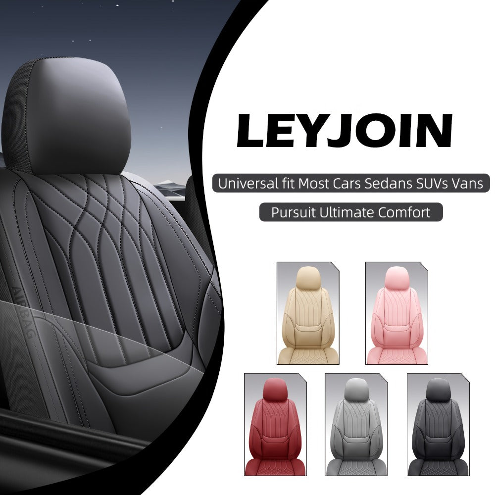 Waterproof Car Seat Covers Full Coverage PU Leather – Full Set for 2 or 5 Seats, Universal Fit Cars SUVs Trucks, Seat Protector Cushion, Black / Beige / Pink / Grey / Red