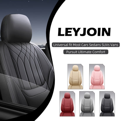 Waterproof Car Seat Covers Full Coverage PU Leather – Full Set for 2 or 5 Seats, Universal Fit Cars SUVs Trucks, Seat Protector Cushion, Black / Beige / Pink / Grey / Red