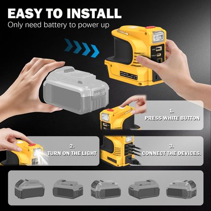 Power Inverter for DeWalt 20V Battery DC 20V to AC 110V 180W Portable Generator Adapter with AC Outlet USB-A USB-C for Camping Travel Power Outage