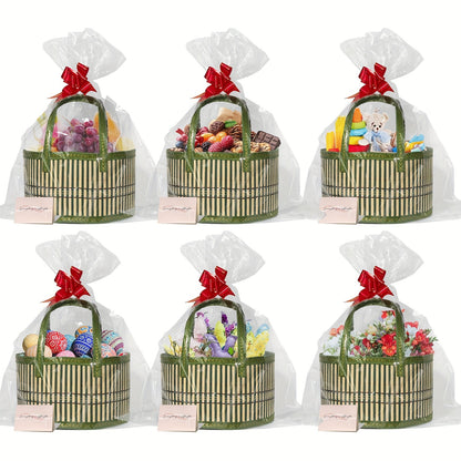 Bamboo Storage Baskets 6-Pack in Oval or Round Shapes with Nine Color and Shape Variants for Home Organization