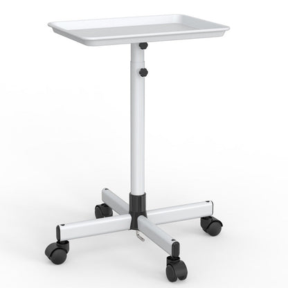 Salon Rolling Tray Trolley on Wheels Height Adjustable 30"-42" – Silver Mobile Salon Cart for Nail Tech, Esthetician, Barber, Hair Stylist & Beauty Station Tool Organizer