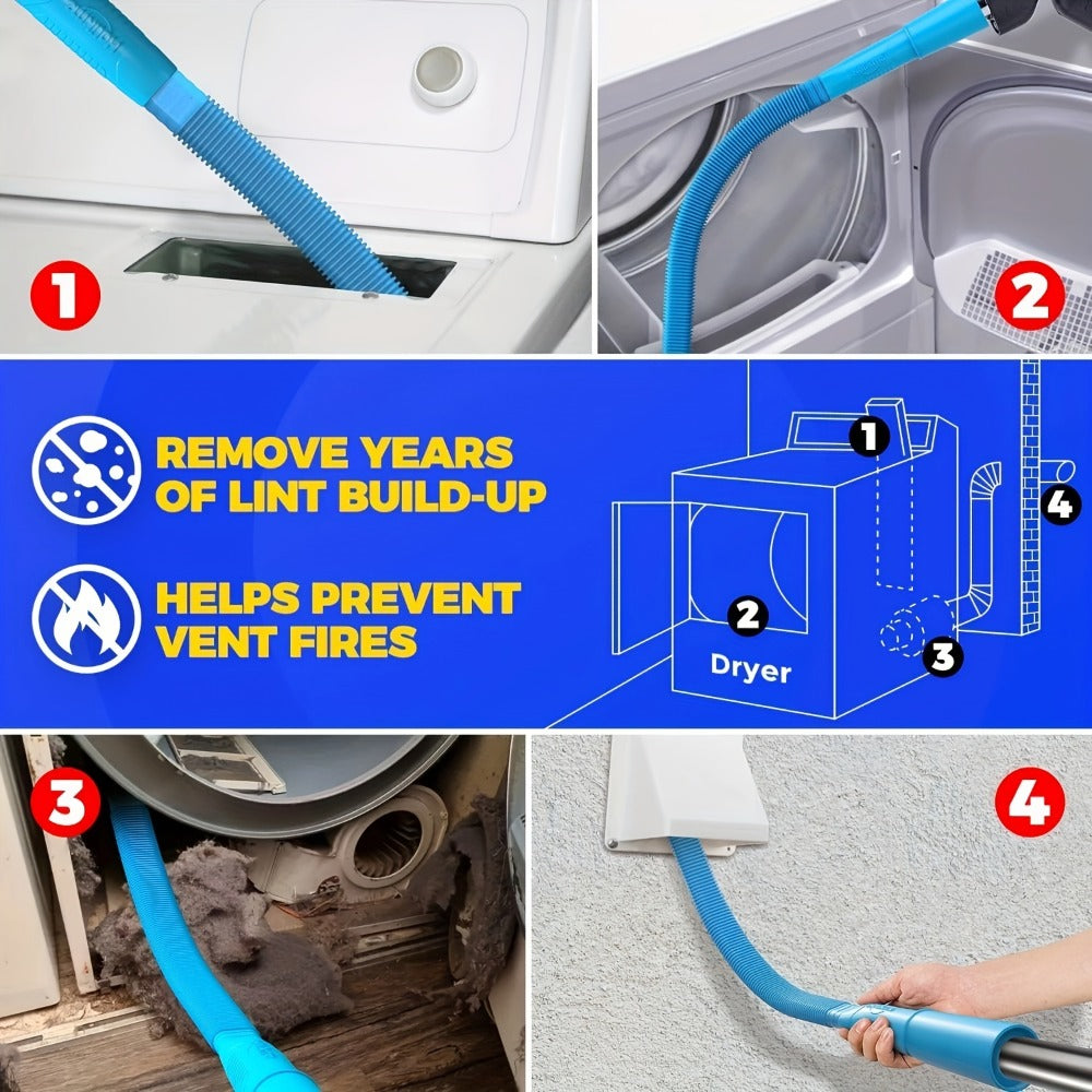 Flexible Dryer Vent Cleaner Kit with Vacuum Hose Attachment, Lint Brush and One-, Two- or Three-Piece Options