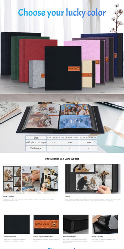 Linen-Cover Photo Album for 4 x 6-Inch Prints in Six Colors, with 200- or 1,000-Pocket Options