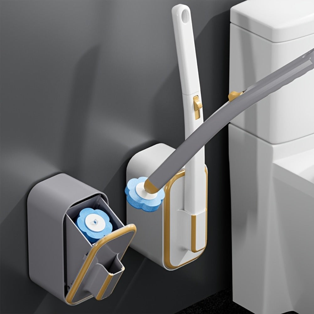 Wall-Mounted Toilet Brush Set with Eight Disposable Heads in White or Grey Checkout Color Options