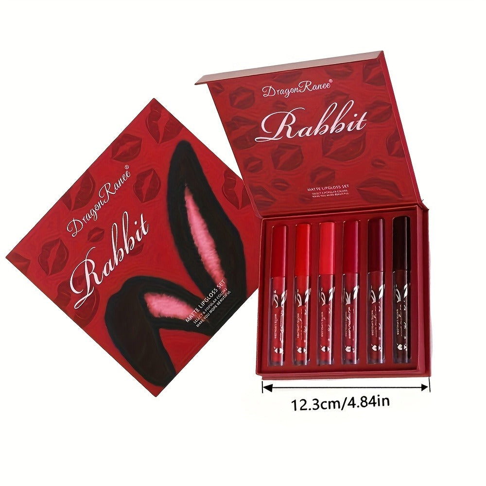 Red Lip Glaze Gift Set 6pcs in Elegant Box — Long-Lasting Smudge-Proof Glazed Finish, Smooth Paste Formula, All-Day Wear Versatile Lip Color for Beginners & Beauty Lovers, Holiday Birthday Gift