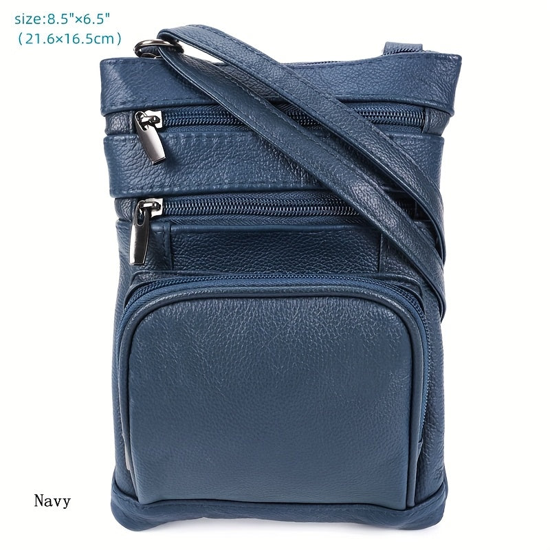 Genuine Leather Shoulder Bag for Women Men Soft First-Layer Cowhide Crossbody Bag Multi-Pocket Messenger Bag 3 Sizes Fits Smartphone Tablet Daily Work Travel – Black Red Brown Navy