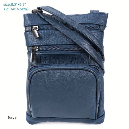 Genuine Leather Shoulder Bag for Women Men Soft First-Layer Cowhide Crossbody Bag Multi-Pocket Messenger Bag 3 Sizes Fits Smartphone Tablet Daily Work Travel – Black Red Brown Navy