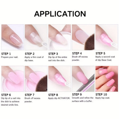 Dip Powder Nail Kit with YANYILIKE Label, Four Nude Shimmer Powders, Three 10ml Liquids and Four Tools