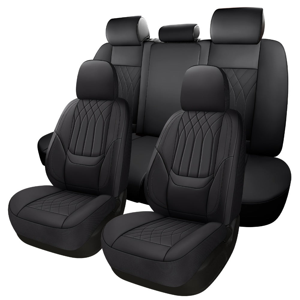 Waterproof Car Seat Covers Full Coverage PU Leather – Full Set for 2 or 5 Seats, Universal Fit Cars SUVs Trucks, Seat Protector Cushion, Black / Beige / Pink / Grey / Red