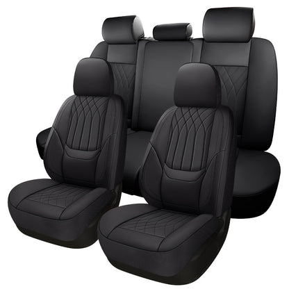 Waterproof Car Seat Covers Full Coverage PU Leather – Full Set for 2 or 5 Seats, Universal Fit Cars SUVs Trucks, Seat Protector Cushion, Black / Beige / Pink / Grey / Red