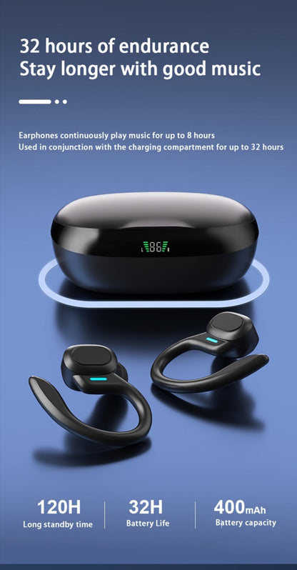 Wireless Earbuds Bluetooth 5.4 Open-Ear Sport Hooks with 24-Hour Playtime and LED Case for Running