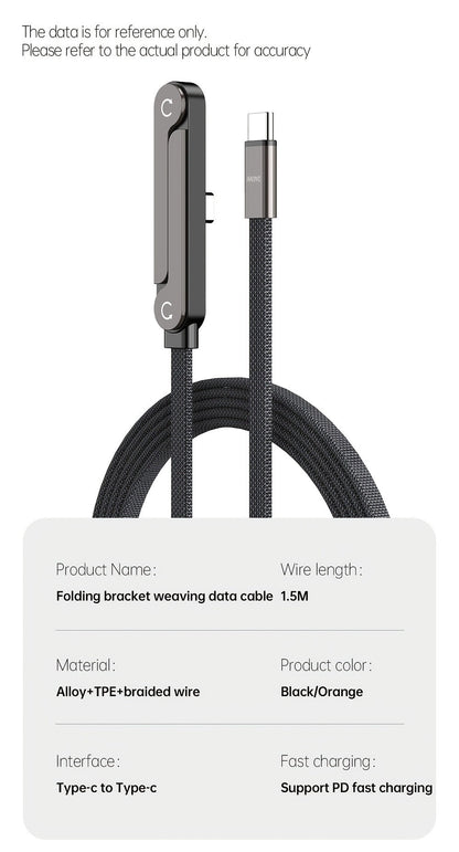 Folding-Bracket USB-C to USB-C Cable with 240W Marking, 480Mbps Graphic and 4.92 ft Length