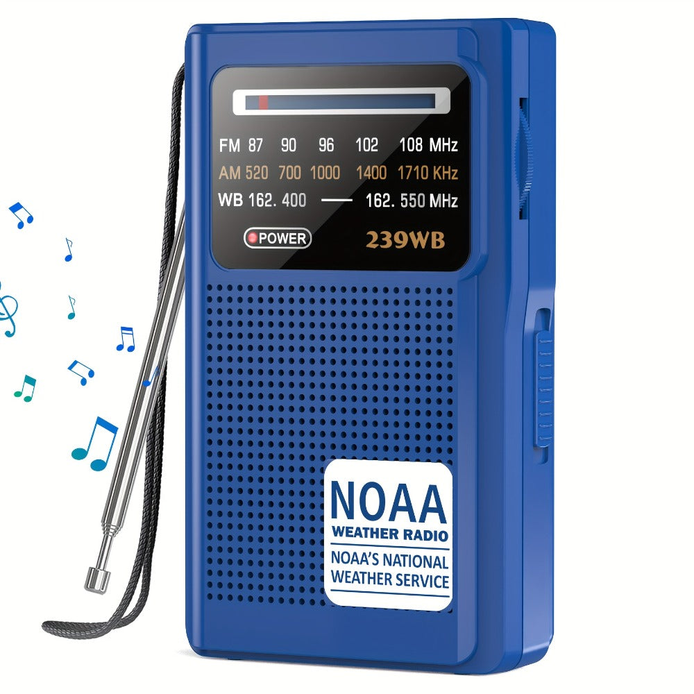 Portable AM/FM/NOAA Weather Radio with 2-AA Battery Power, Earphone Jack and Three Color Options