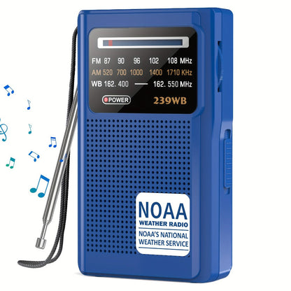 Portable AM/FM/NOAA Weather Radio with 2-AA Battery Power, Earphone Jack and Three Color Options