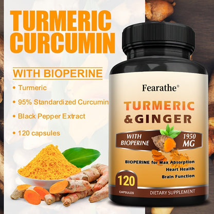 Herbal Supplements with Fearathe Label, Turmeric Ginger and Black Pepper Capsules, 120 Count