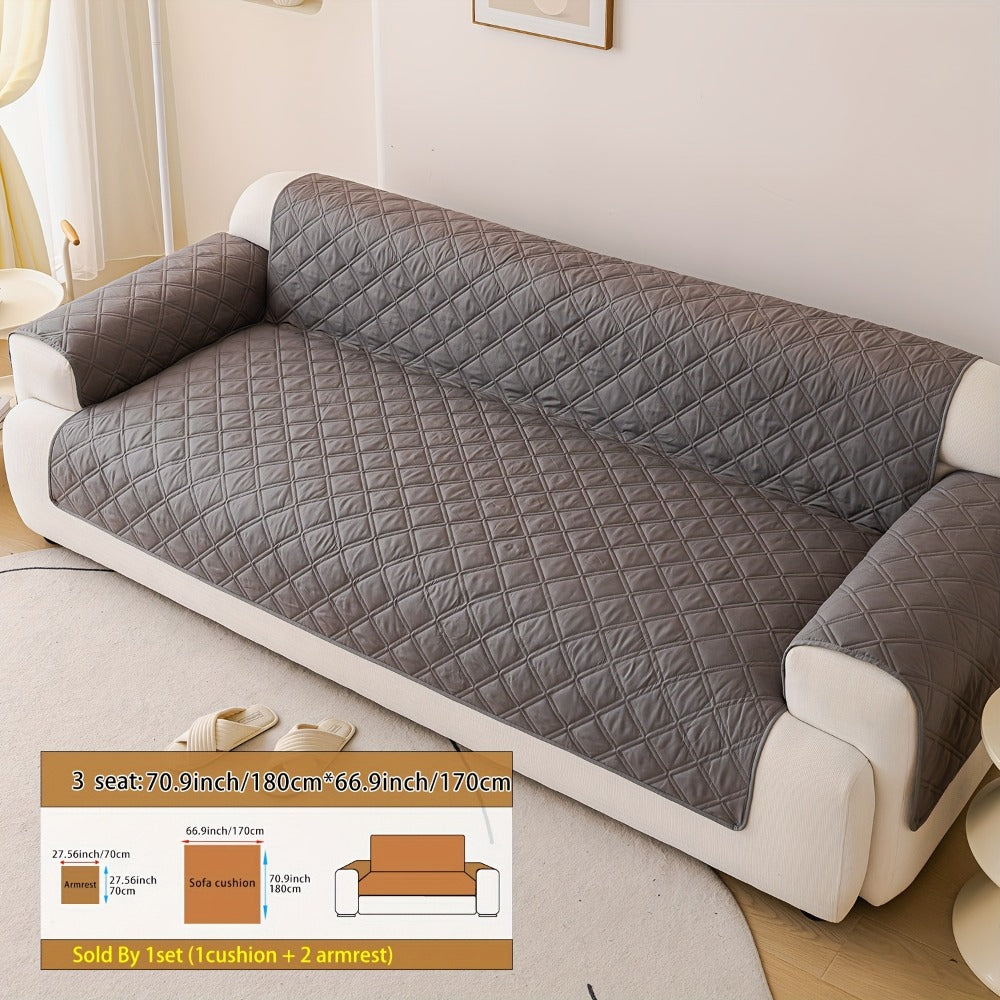 Sofa Cover Three-Piece Soundwave Embossed Set with Sofa Panel, Two Armrest Covers and Anti-Slip Mat