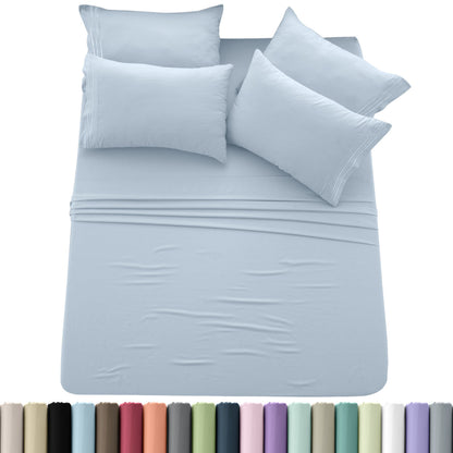 Sheet Set, Six-Piece Brushed Polyester Bedding with 16-Inch Fitted Pocket, Four Pillowcases and Twenty Colors