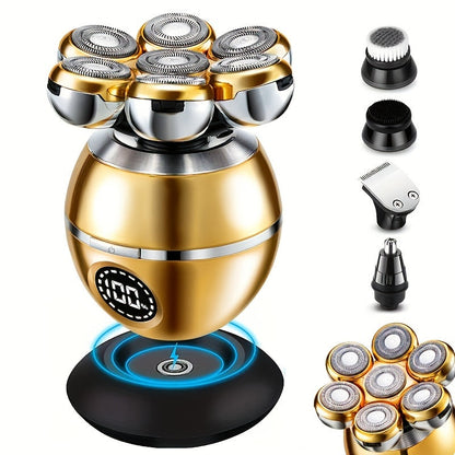 Electric Shaver 5-in-1 Rotary Grooming Kit with Hair Clipper, Nose Trimmer, Brush and Massager in Silver or Gold