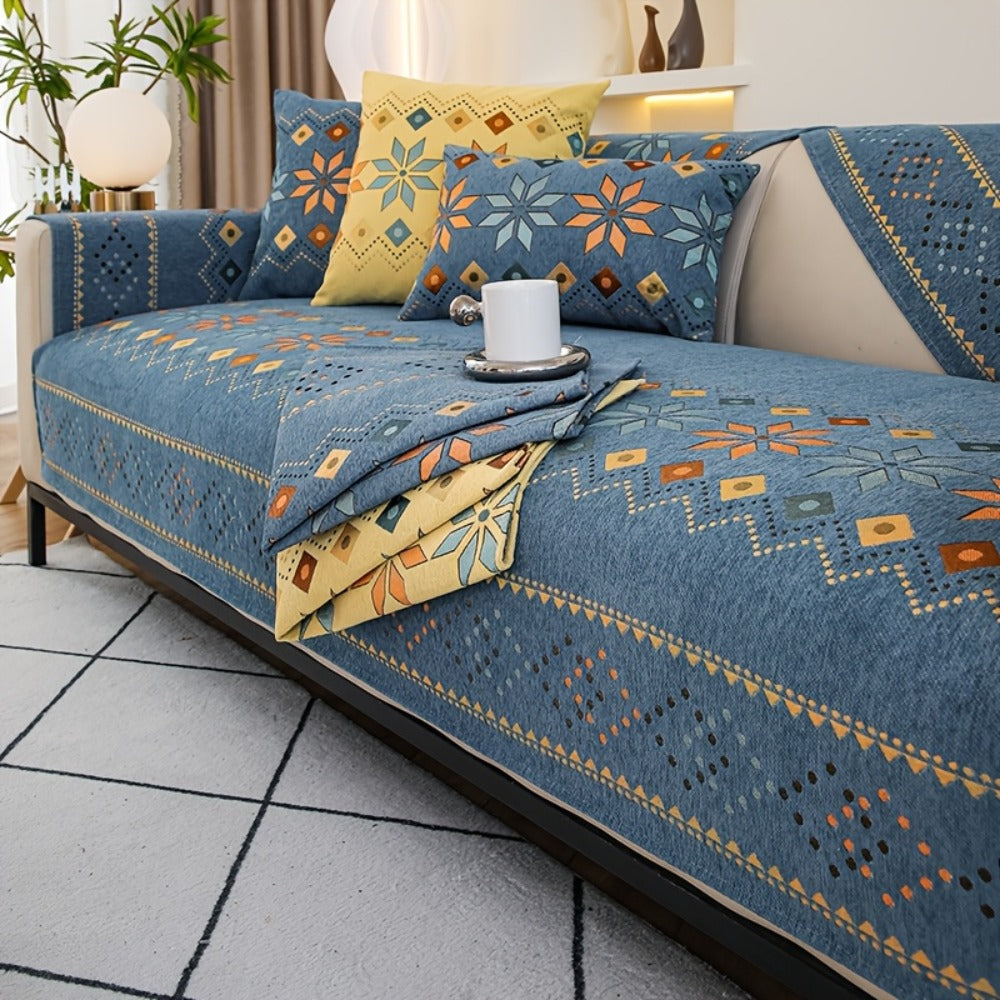 Sofa Cover Bohemian Chenille Jacquard Knit Sections with Anti-Slip Feature for Seat, Armrest or Backrest