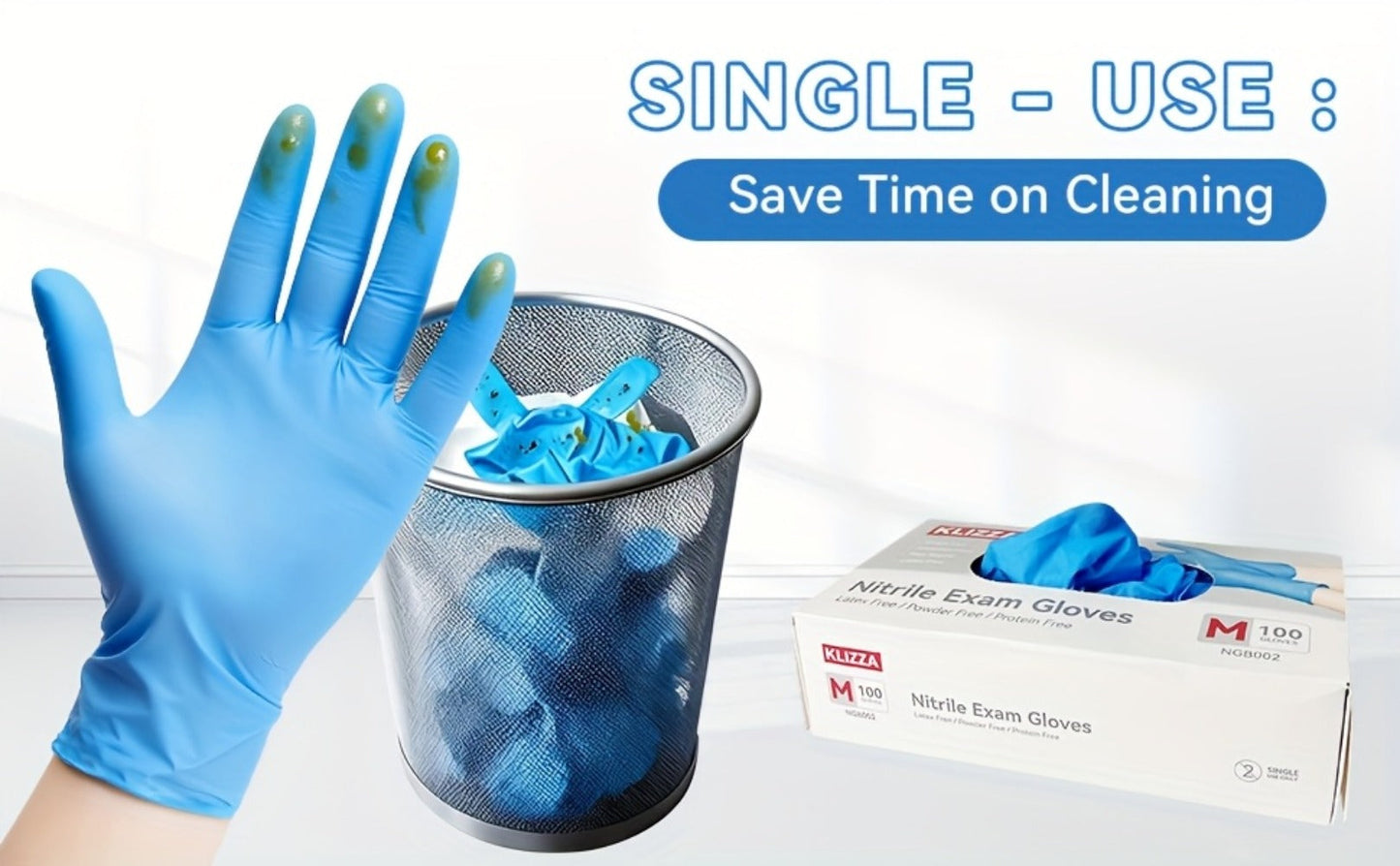 KLIZZA Blue Nitrile Disposable Gloves in 1000-Count Ten-Box Cases with Four Size Options from S to XL