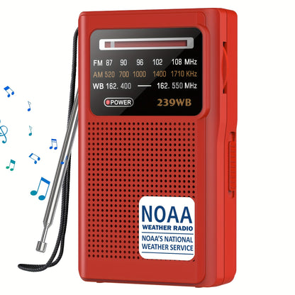 Portable AM/FM/NOAA Weather Radio with 2-AA Battery Power, Earphone Jack and Three Color Options
