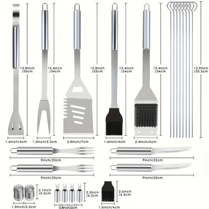 15- or 24-Piece BBQ Tool Set with Spatula, Tongs, Forks, Skewers, Brushes and Carry Case Pictured