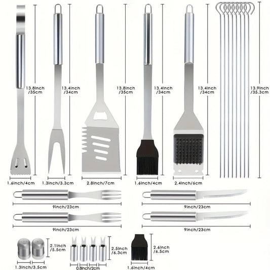 BBQ Tool Set Stainless Steel 15/24 Piece Grilling Kit with Spatula, Tongs & Grill Brush – Heavy Duty Outdoor Cooking Accessories, Perfect Gift for BBQ Enthusiasts & Father's Day