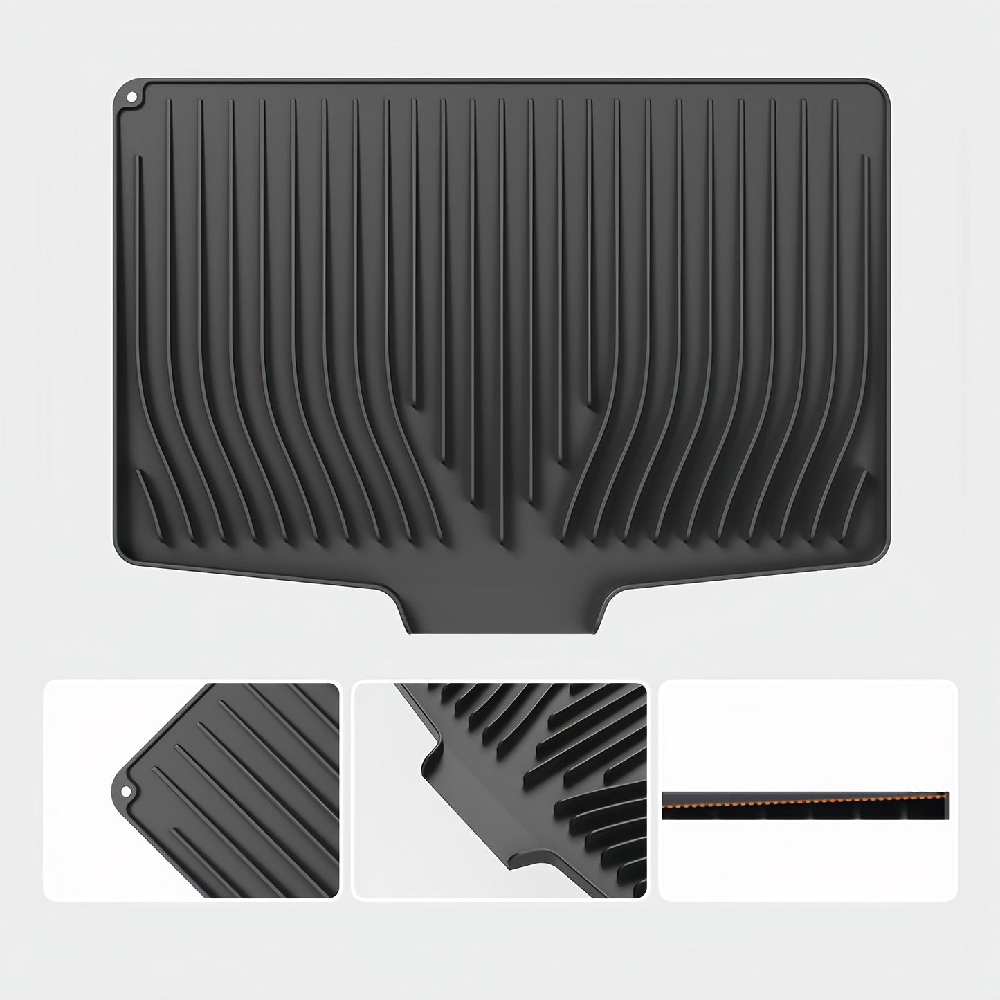 Kitchen Mat Set, 34.5x19-Inch Silicone Slope-Drain Drying Pads in Black or Gray, Single or 2-Piece Options