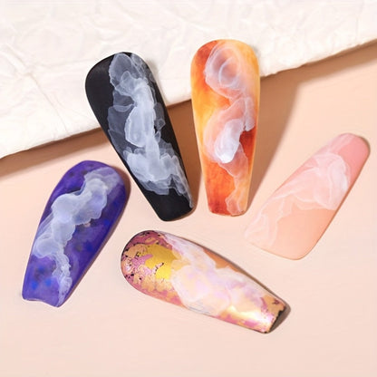 Gel Nail Polish – Blooming White Watercolor Gradient Flower Effect — Semi-Permanent Soak-Off LED UV Nail Art Ink, Floral Marble Manicure…