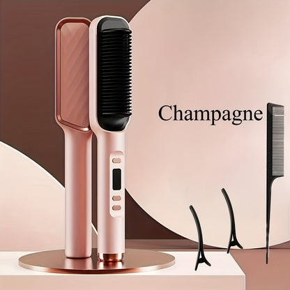 2-in-1 Wet and Dry Hair Straightener Curler Portable Flat Iron Fast Heat Adjustable Temperature Frizz-Free Styling Tool for Home Travel Women Gift Champagne