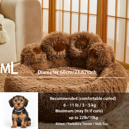 Plush Dog Bed Bear Paw Design – Thickened Soft Warm Pet Cushion Bed for Dogs & Cats, Non-Slip Bottom, Extra Large Cat Bed, 4 Sizes ML/L/XL/2XL – Pink, Grey, Coffee