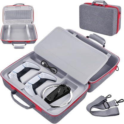 Structured Carrying Case Compatible with PS5 Slim Disc or Digital Consoles, Black or Gray with Shoulder Strap