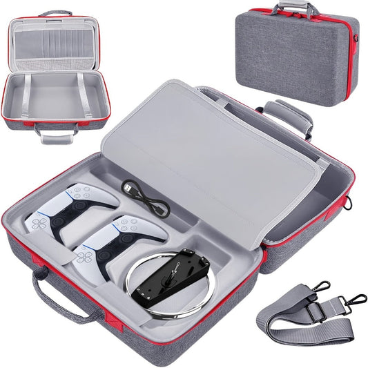 PS5 Slim Hard Shell Travel Carrying Case – Shockproof Protective Bag for PlayStation 5 Slim Disc & Digital Edition, Controller Compartment, 8 Game Card Slots & Shoulder Strap, Black or Grey