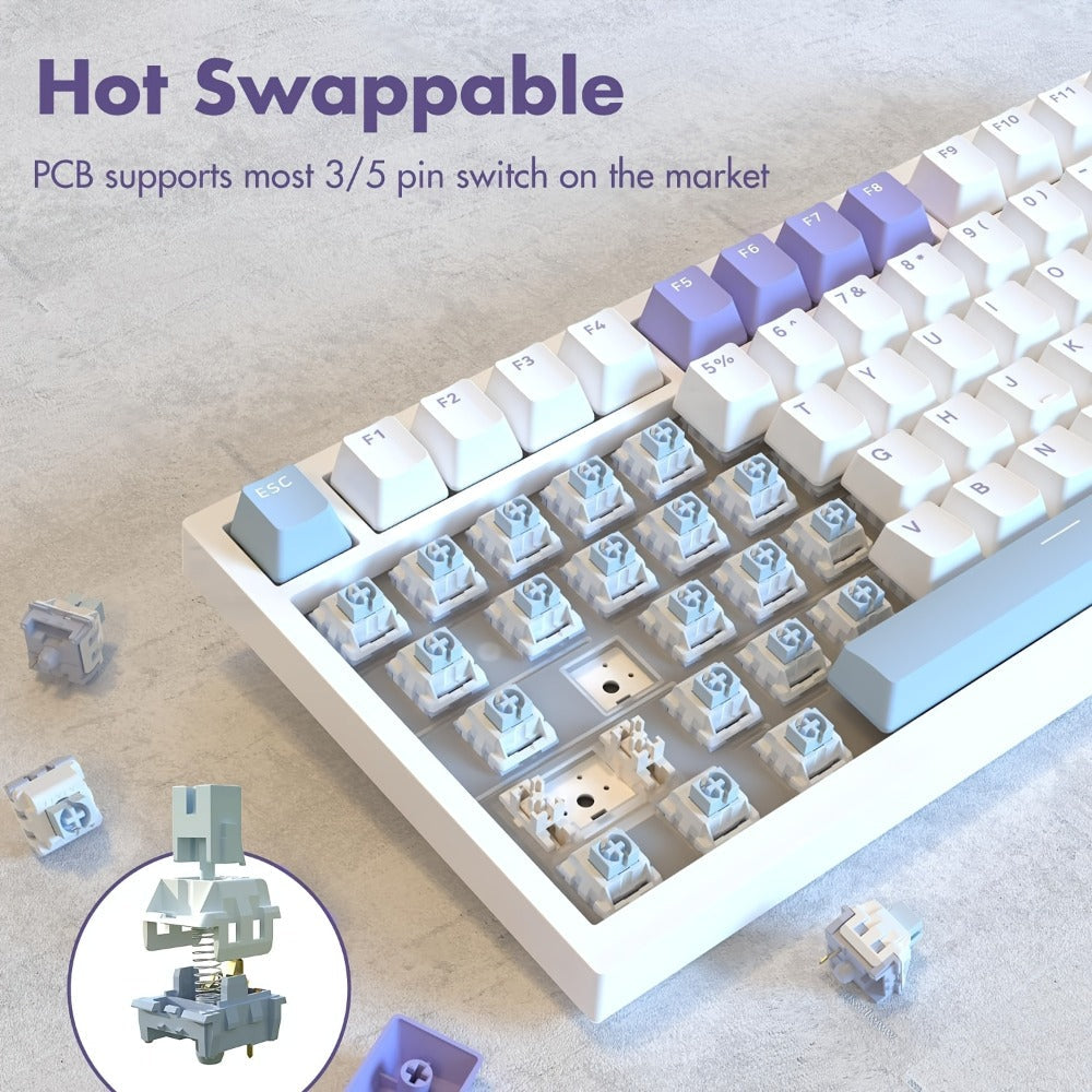 Hot Swap Gasket Mechanical Keyboard AJAZZ AK820 75% – Wireless 2.4GHz & Wired, Volume Knob, South-Facing RGB, Poron Foam, PBT Keycaps, Programmable, 11 Switch & Color Options for PC & Mac
