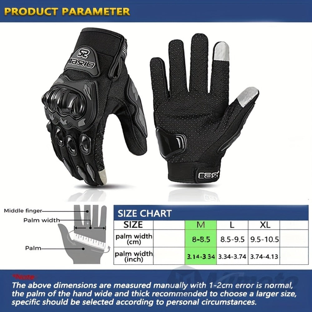 Motorcycle Gloves Full Finger Summer Breathable Touchscreen Hard Shell Protection Non-Slip Motocross Racing Gloves for Men Women, Black Red, M L XL