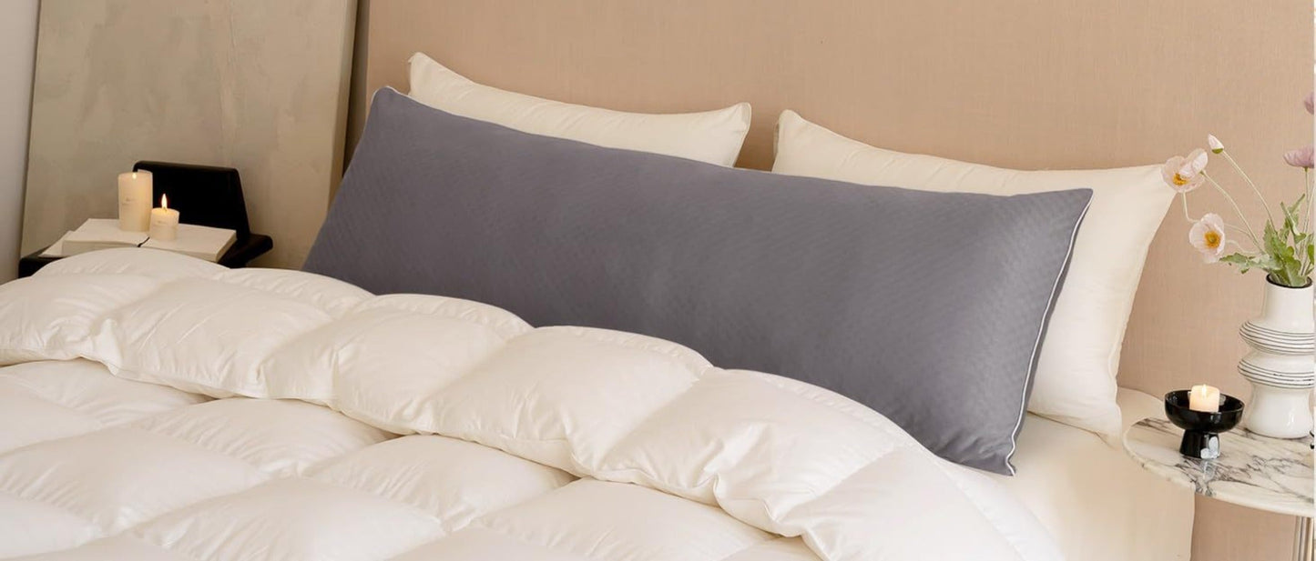 Adjustable Shredded Foam Body Pillow, 20 x 54 Inches, Split-Color Cover in White or Grey for Adult Beds