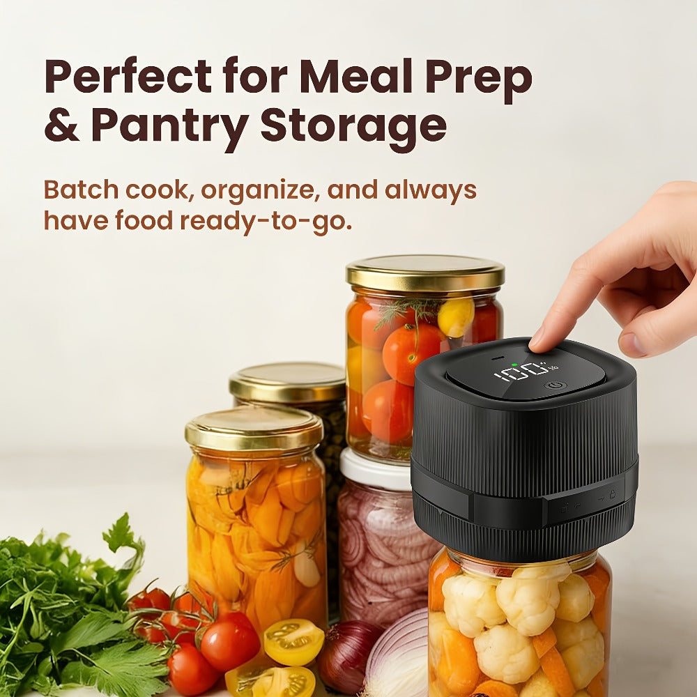 Electric Jar Vacuum Sealer with One-Button Operation and White, Black or Basic Black Model Options
