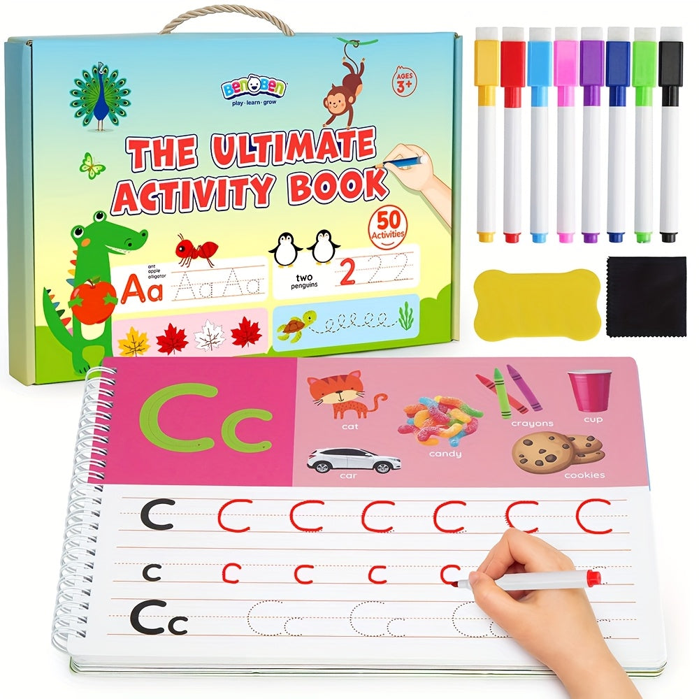 Preschool Busy Book for Toddlers Ages 2-6 – 50 Pages Tracing Writing Drawing Activity Workbook, Kindergarten Readiness Practice Book, Educational Learning Gift for Boys Girls 2 3 4 5 6 Year Old
