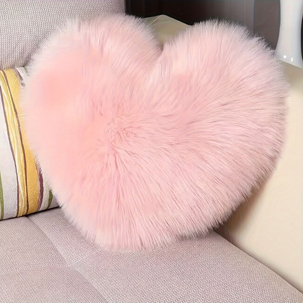 Heart-Shaped Plush Decorative Pillow Cover in Red or Pink with 16.93- and 17.72-Inch Size Options