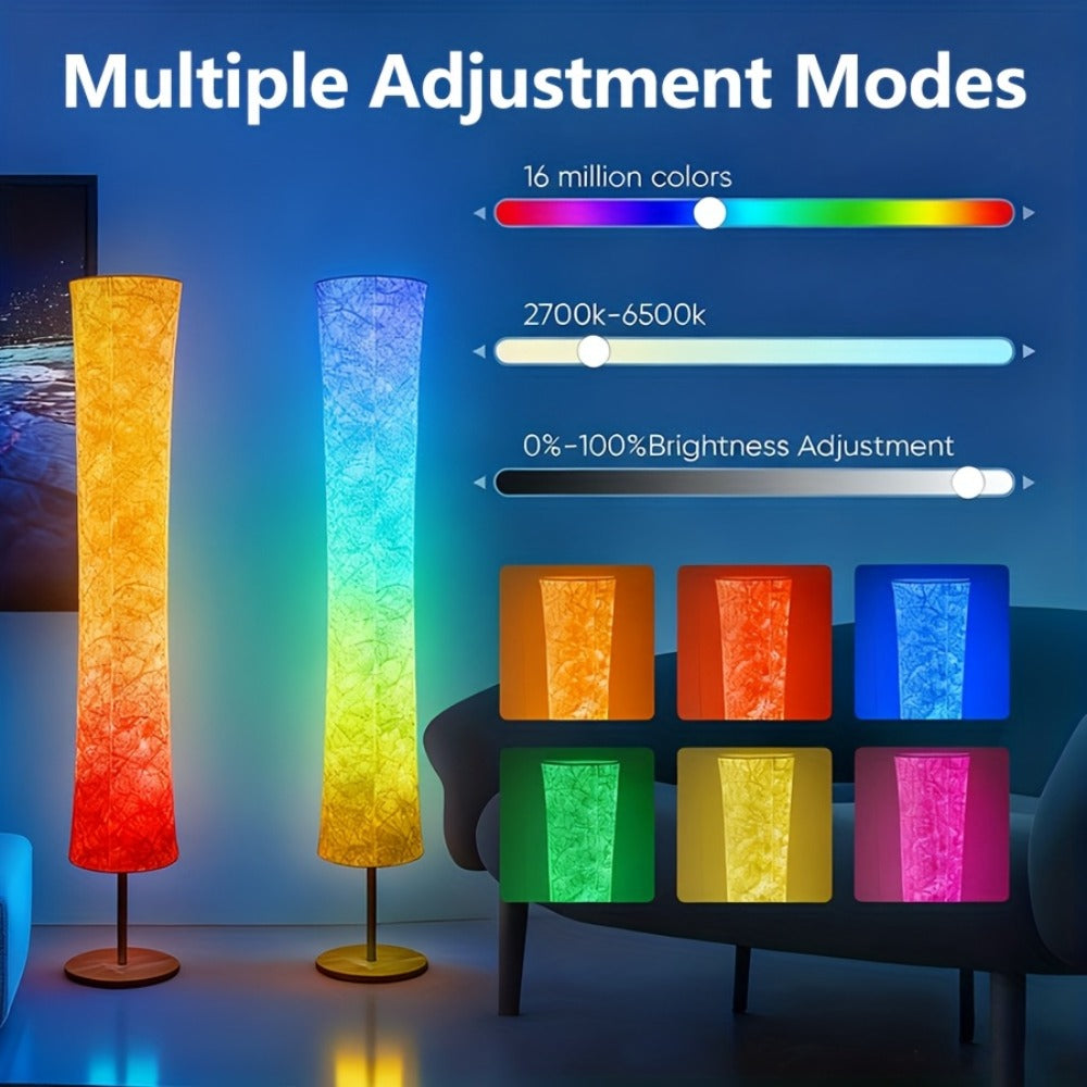 RGB Color Changing Floor Lamp 60 Inch – Fabric Shade Standing Lamp with 16 Million Colors, App & Remote Control, Music Sync, Adjustable Brightness for Living Room Bedroom Party Decor (1pc / 2pcs)