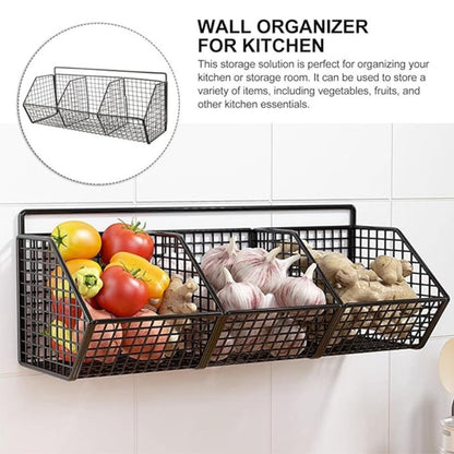 Black Wall-Mounted Wire Storage Basket with Open Front in Two- or Three-Grid Width Options