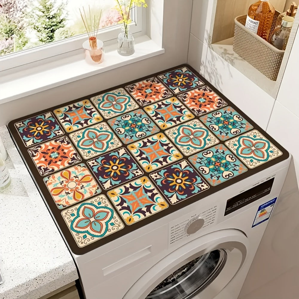 Rectangular Washing Machine Top Mat with Five Mosaic Pattern Checkout Options, 23.62 × 19.69 Inches